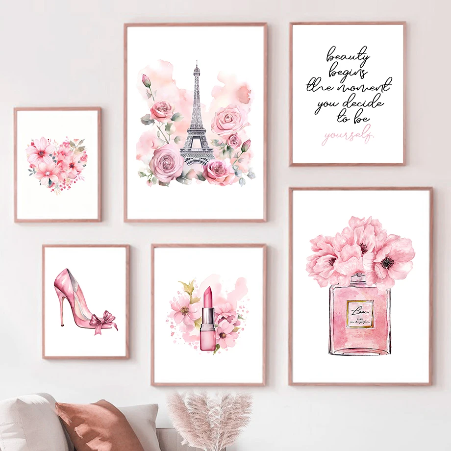 Fragrance Home Decor - Paris Fashion Art Poster Pink Eiffel
