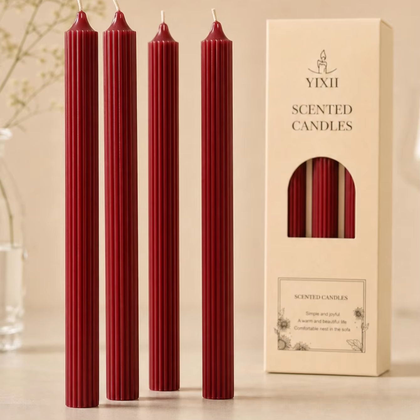 Home Fragrance No 4 - 4pcs 25cm Wine Red Aromatherapy Candle